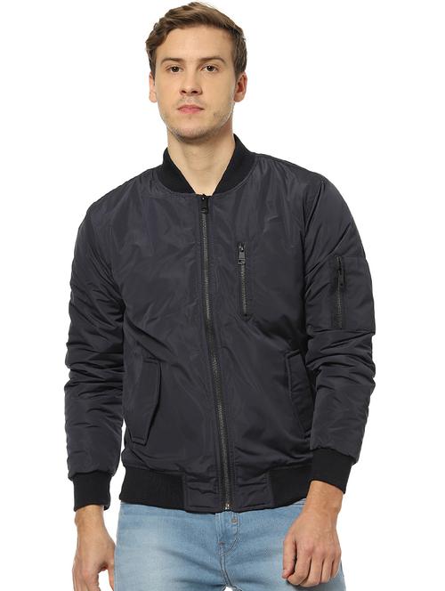 navy blue solid bomber jacket - 17274699 - Standard Image - 1