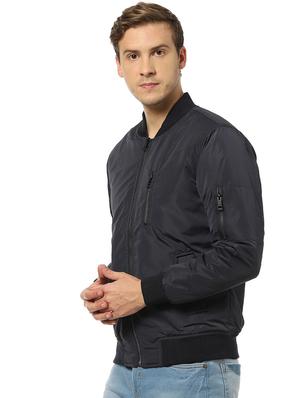 navy blue solid bomber jacket - 17274699 - Standard Image - 2
