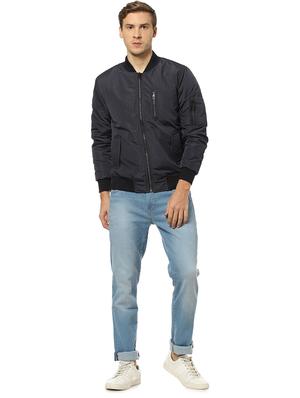 navy blue solid bomber jacket - 17274699 - Standard Image - 4