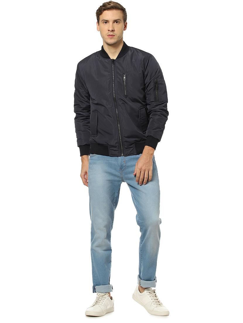 navy blue solid bomber jacket - 17274699 - Zoom Image - 4