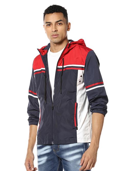 blue color block casual jacket - 17274701 - Standard Image - 1