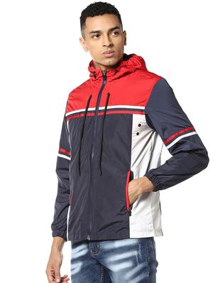 blue color block casual jacket - 17274701 - Standard Image - 2