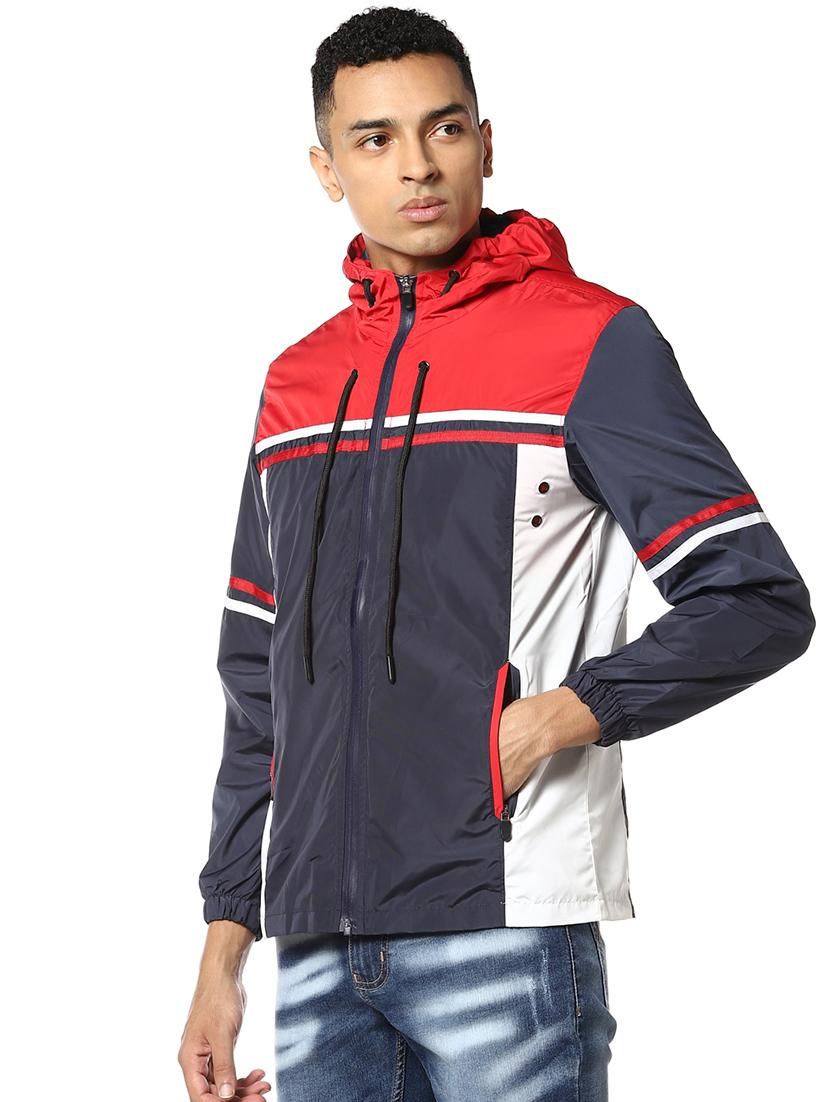 blue color block casual jacket - 17274701 - Zoom Image - 2