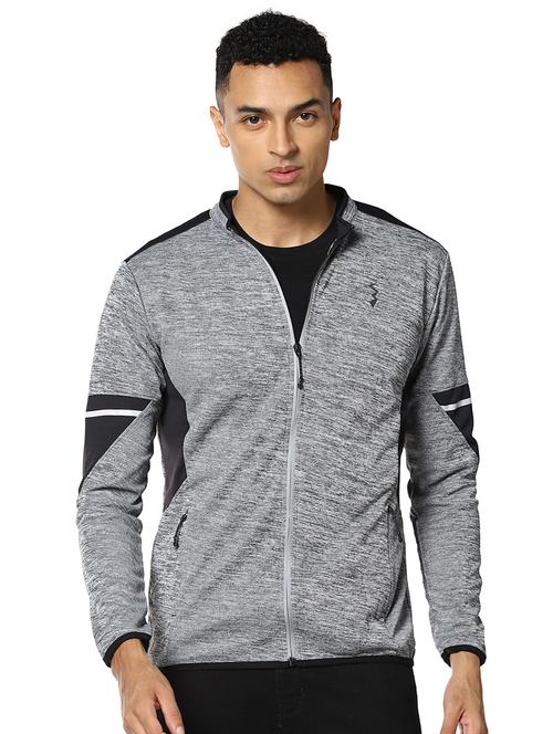 grey color block cut & sew casual jacket - 17274706 - Standard Image - 1
