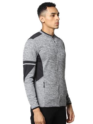 grey color block cut & sew casual jacket - 17274706 - Standard Image - 2