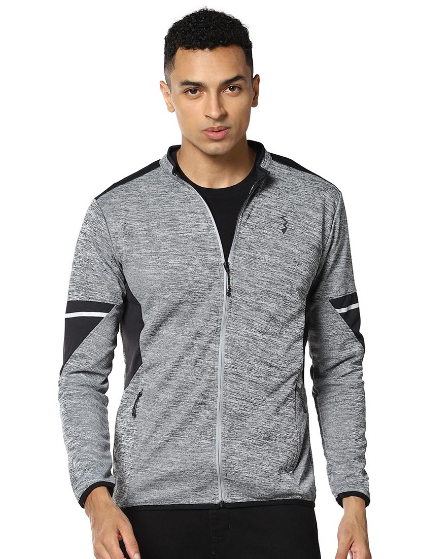 grey color block cut & sew casual jacket - 17274706 - Zoom Image - 1
