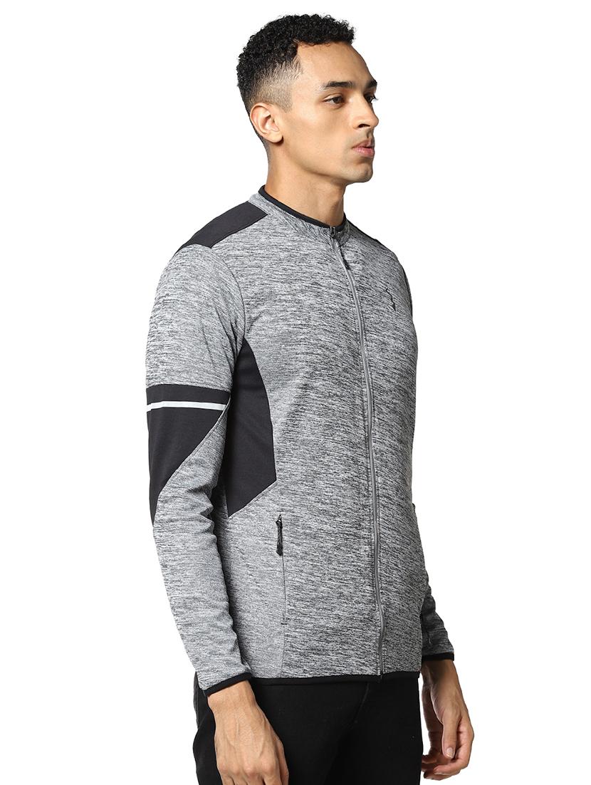 grey color block cut & sew casual jacket - 17274706 - Zoom Image - 2