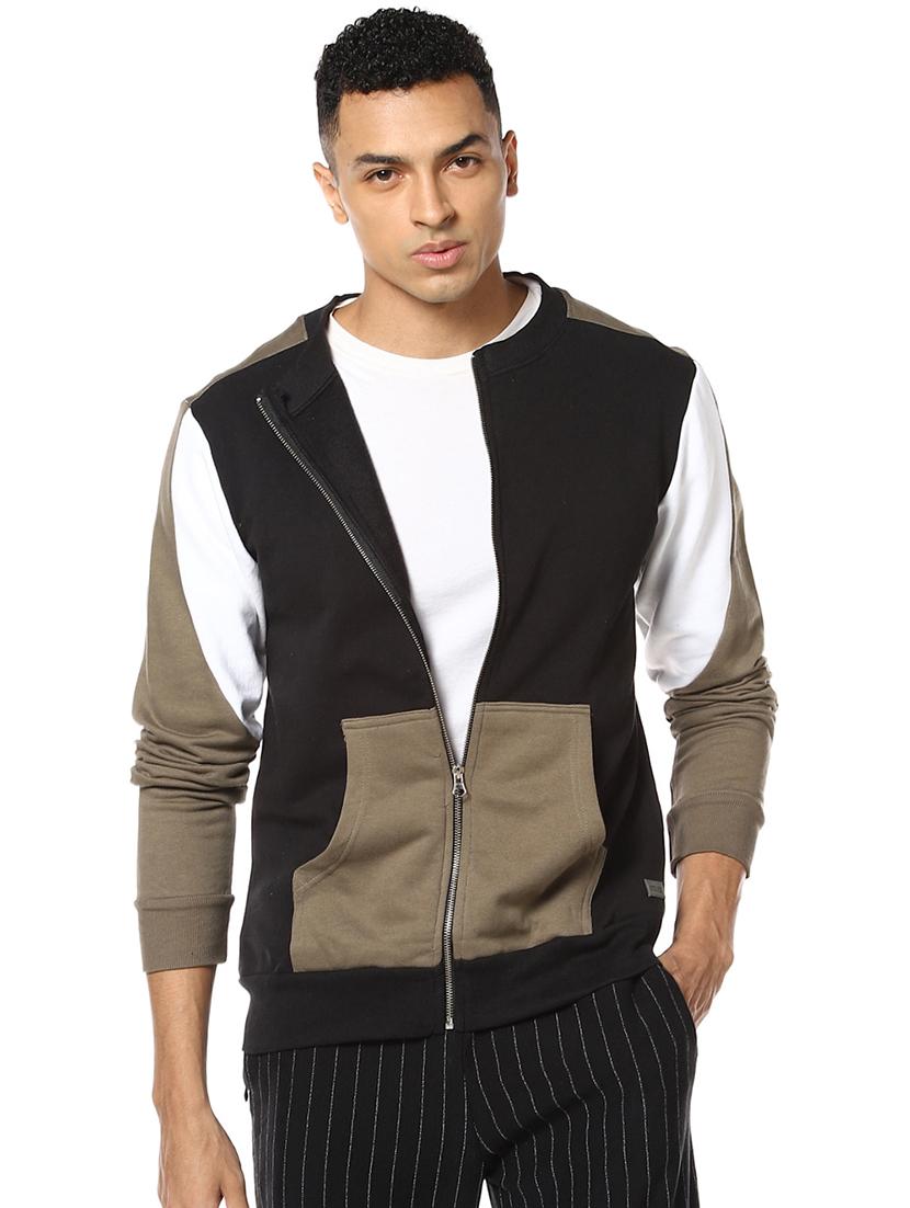 black color block cut & sew sweatshirt - 17274712 - Zoom Image - 1