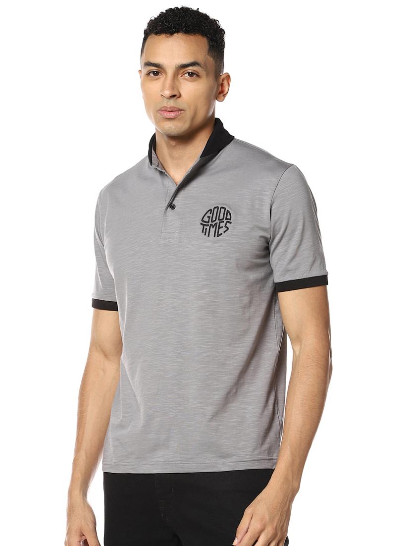 grey solid collared t-shirt - 17274749 - Zoom Image - 1