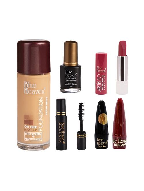 blue heaven pack of foundation,eyeliner,mascara,kajal,sindoor,artisto velvet lipstick shade-405 - 17274773 - Very Small Image - 1