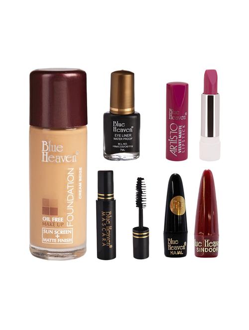 blue heaven pack of foundation,eyeliner,mascara,kajal,sindoor,artisto velvet lipstick shade-407 - 17274784 - Very Small Image - 1