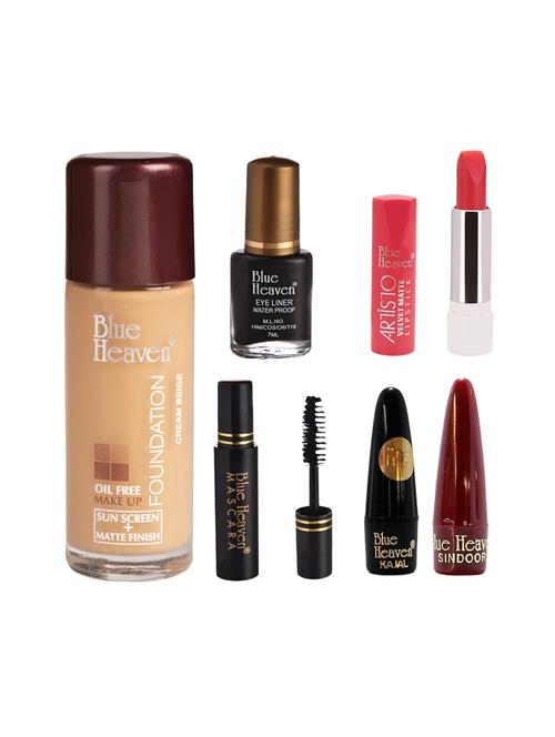 blue heaven pack of foundation,eyeliner,mascara,kajal,sindoor,artisto velvet lipstick shade-408 - 17274785 - Very Small Image - 1