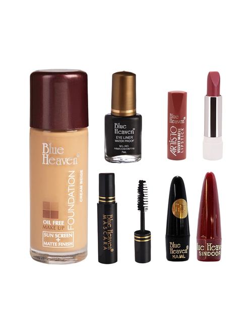 blue heaven pack of foundation,eyeliner,mascara,kajal,sindoor,artisto velvet lipstick shade-412 - 17274791 - Very Small Image - 1