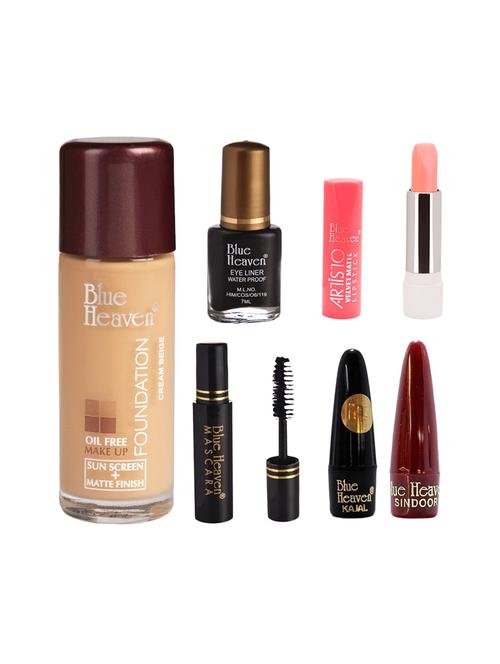 blue heaven pack of foundation,eyeliner,mascara,kajal,sindoor,artisto velvet lipstick shade-419 - 17274801 - Very Small Image - 1