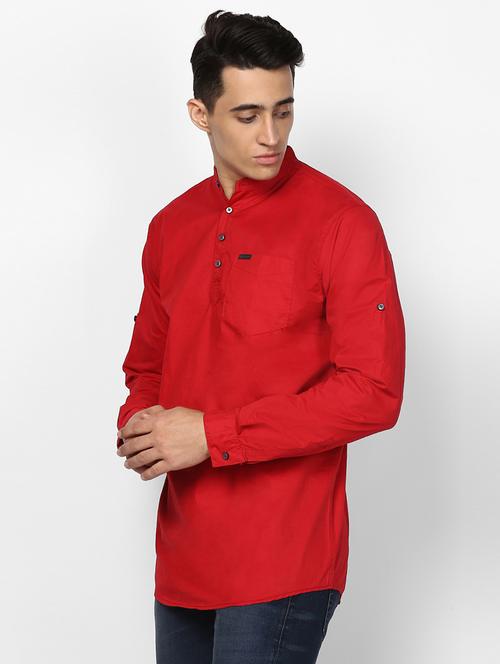 red solid short kurta - 17274875 - Very Small Image - 1