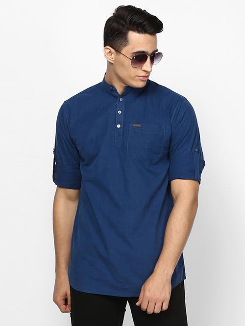 navy blue solid short kurta - 17274878 - Standard Image - 1
