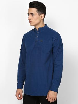 navy blue solid short kurta - 17274878 - Standard Image - 2