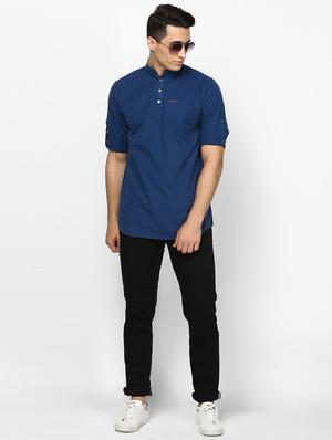 navy blue solid short kurta - 17274878 - Standard Image - 4