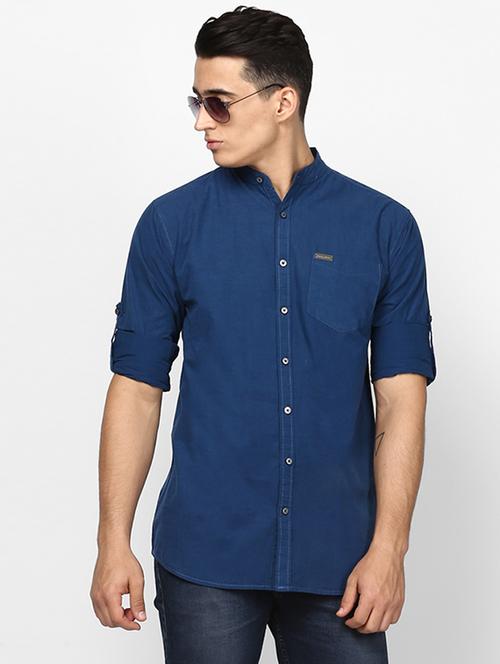 navy blue solid casual shirt - 17274884 - Standard Image - 1