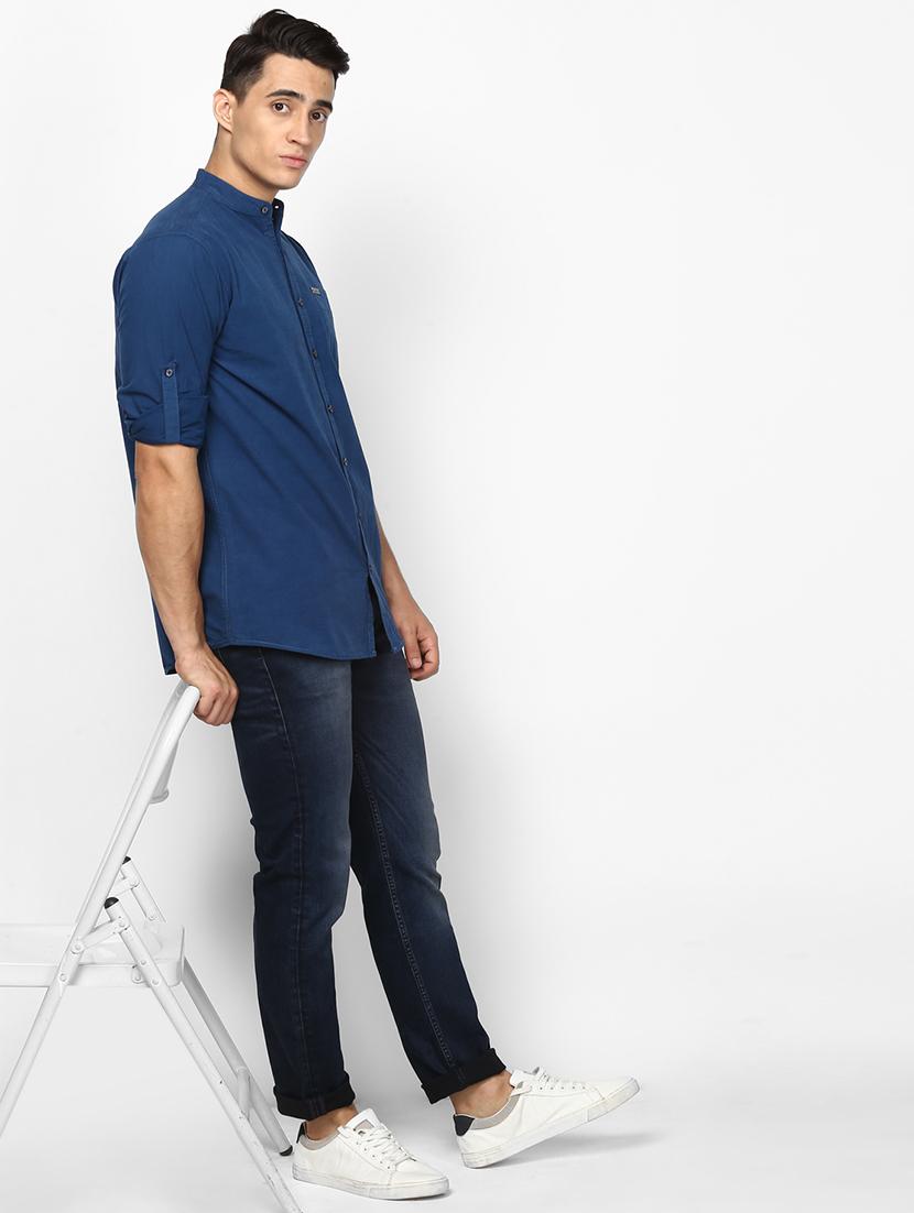 navy blue solid casual shirt - 17274884 - Zoom Image - 4