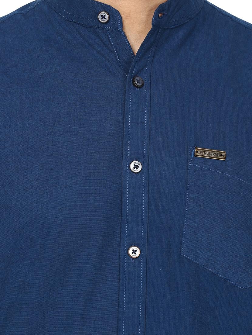 navy blue solid casual shirt - 17274884 - Zoom Image - 5