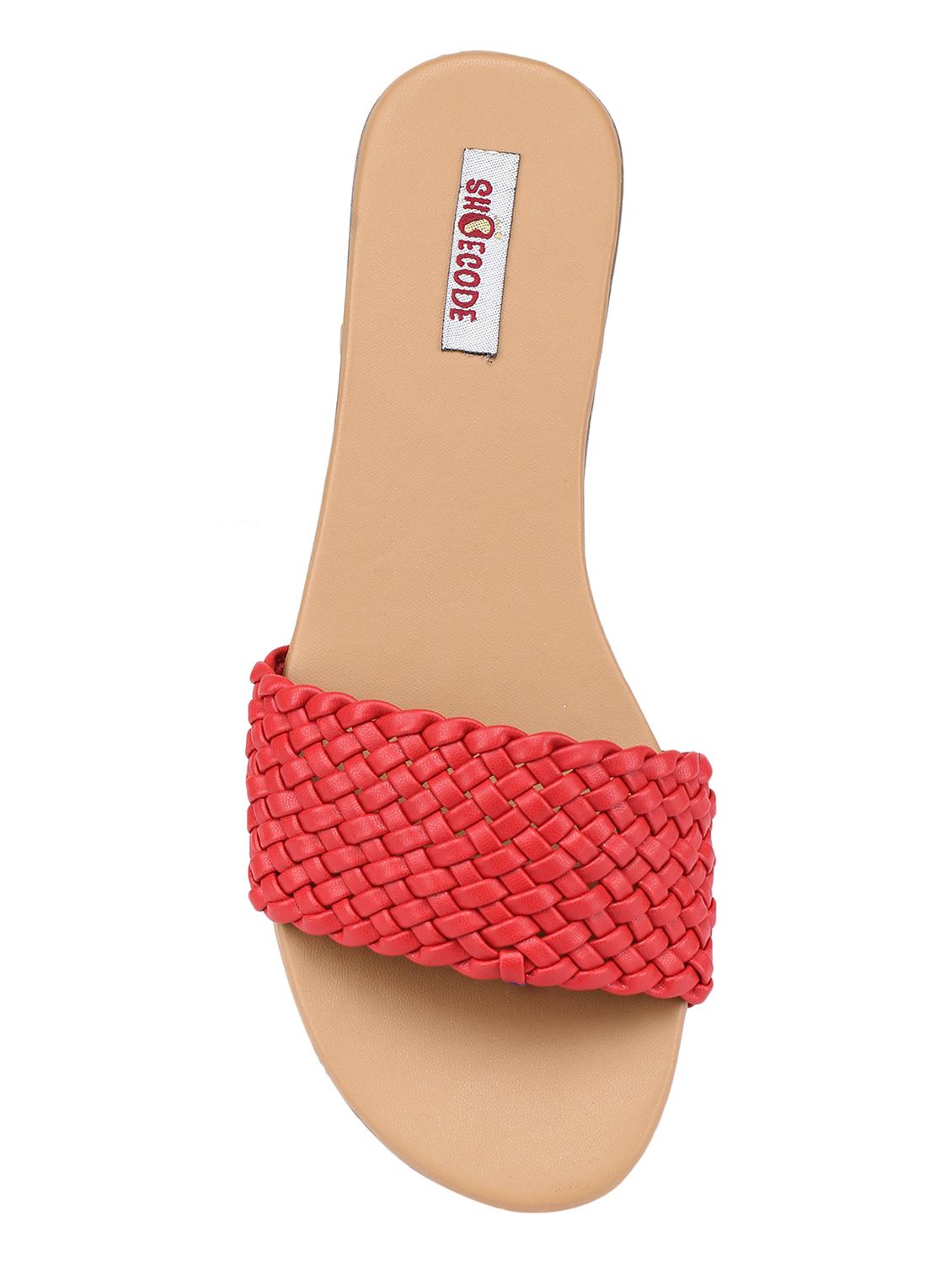 red pu slip on sandals - 17275010 - Zoom Image - 4