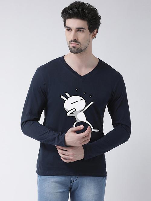 navy blue chest print t-shirt - 17275222 - Very Small Image - 1