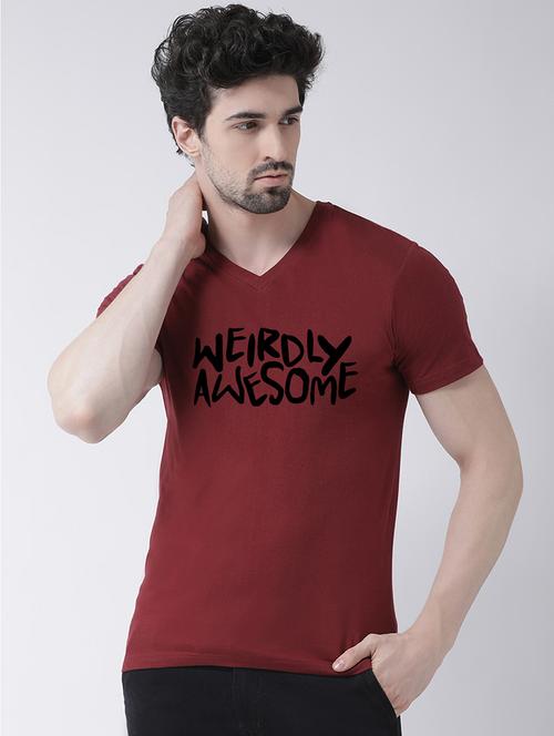 maroon chest print t-shirt - 17275258 - Very Small Image - 1