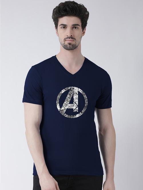navy blue chest print t-shirt - 17275268 - Very Small Image - 1