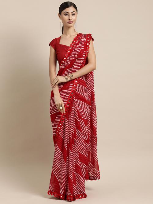 striped printed saree with blouse - 17275355 - Very Small Image - 1