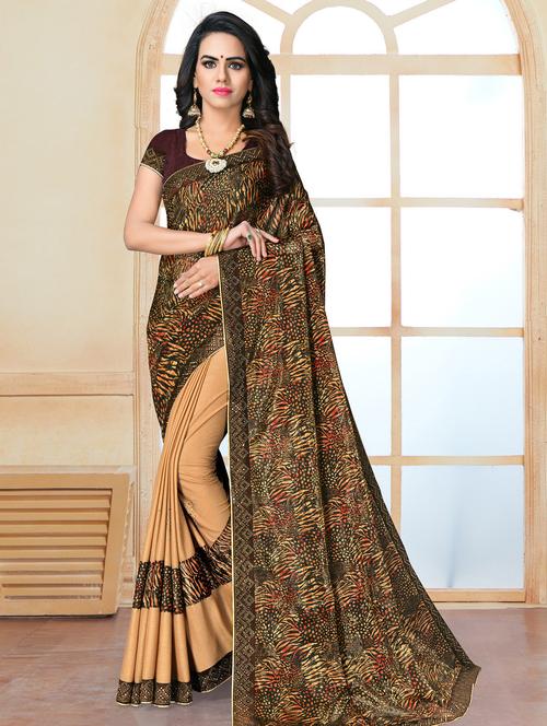 floral half & half embellished saree with blouse - 17275382 - Very Small Image - 1