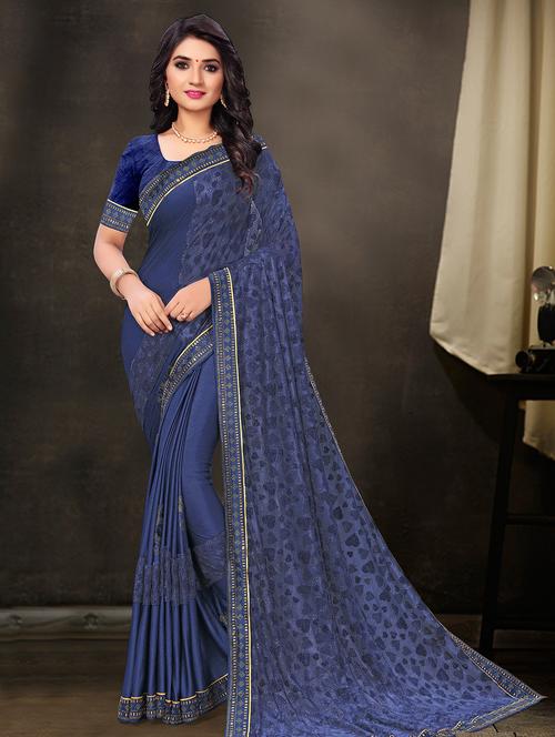 self design embroidered saree with blouse - 17275397 - Standard Image - 1