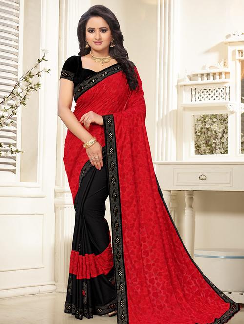 embellished half & half saree with blouse - 17275404 - Standard Image - 1