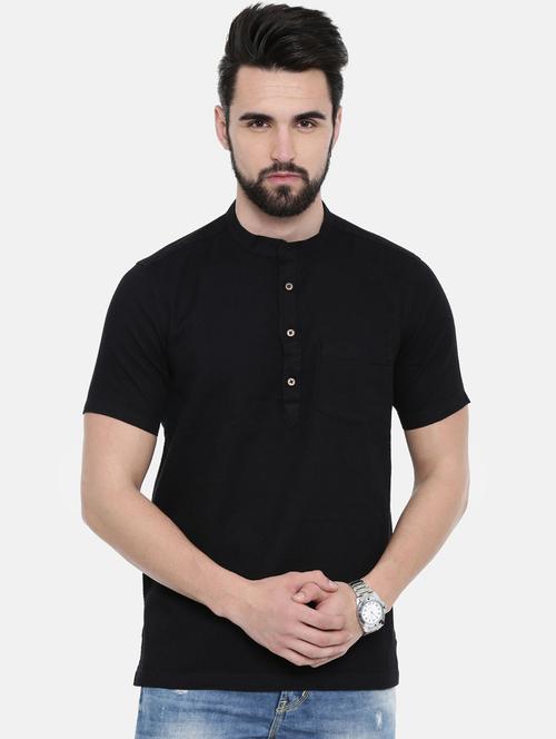 black solid short kurta - 17275615 - Standard Image - 1