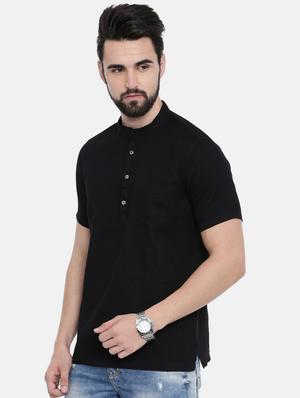 black solid short kurta - 17275615 - Standard Image - 2