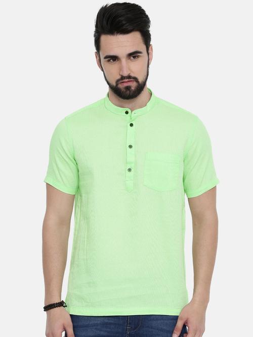green solid short kurta - 17275616 - Standard Image - 1