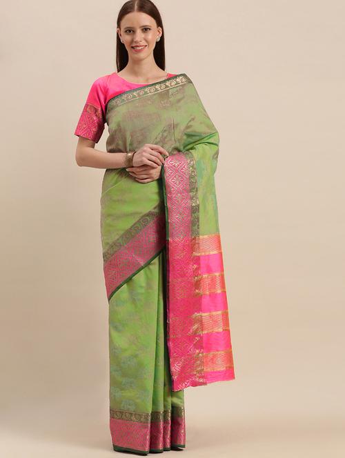 solid woven saree with blouse - 17275679 - Standard Image - 1