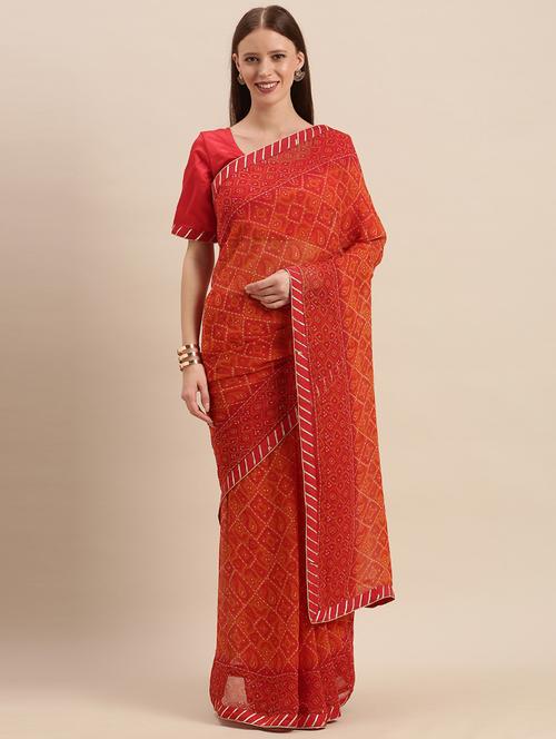 printed bandhani saree with blouse - 17275694 - Standard Image - 1