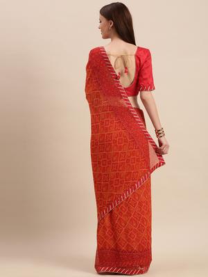 printed bandhani saree with blouse - 17275694 - Standard Image - 2