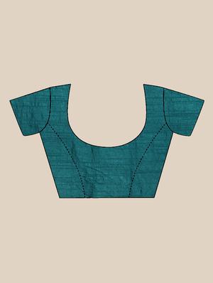 teal plain saree with blouse - 17275697 - Standard Image - 3