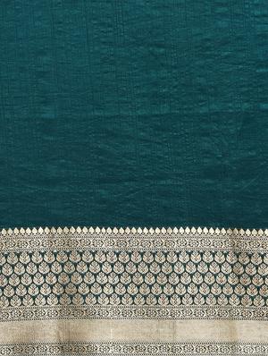 teal plain saree with blouse - 17275697 - Standard Image - 5