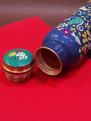 premium copper water bottle meena blue flower printed - 17276037 - Standard Image - 3