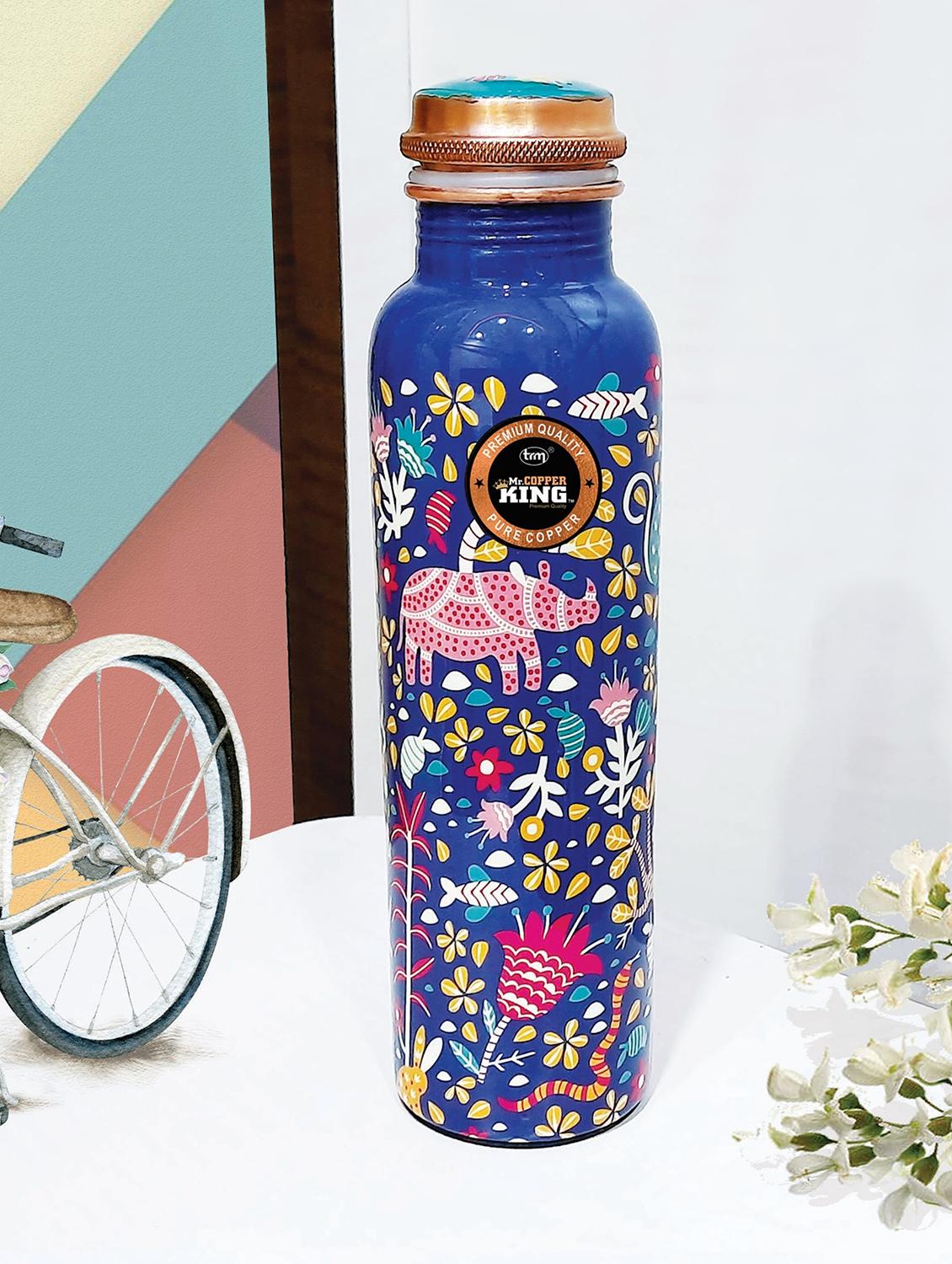 premium copper water bottle meena blue flower printed - 17276037 - Zoom Image - 2