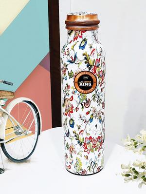 premium copper water bottle meena white flower printed - 17276038 - Standard Image - 2
