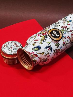 premium copper water bottle meena white flower printed - 17276038 - Standard Image - 3