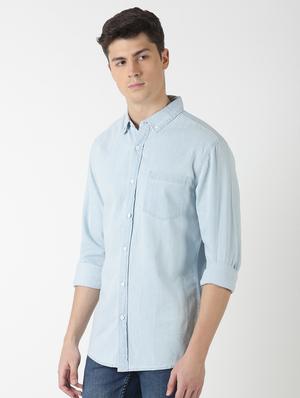 blue solid denim casual shirt - 17277658 - Standard Image - 2