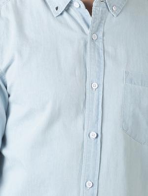 blue solid denim casual shirt - 17277658 - Standard Image - 5