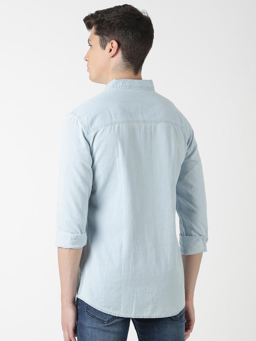 blue solid denim casual shirt - 17277658 - Zoom Image - 3