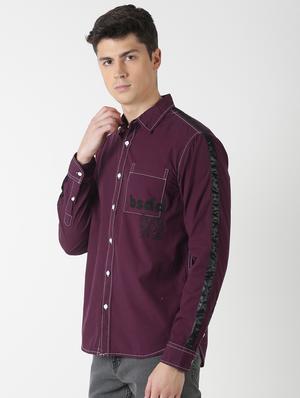 purple printed taped casual shirt - 17277660 - Standard Image - 2