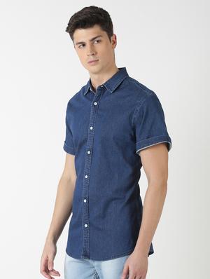 blue solid denim casual shirt - 17277661 - Standard Image - 2